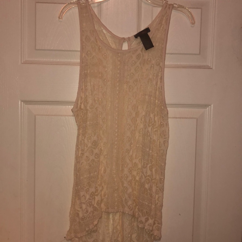 Cream Colored Laced and Embroidered Sleeveless Top